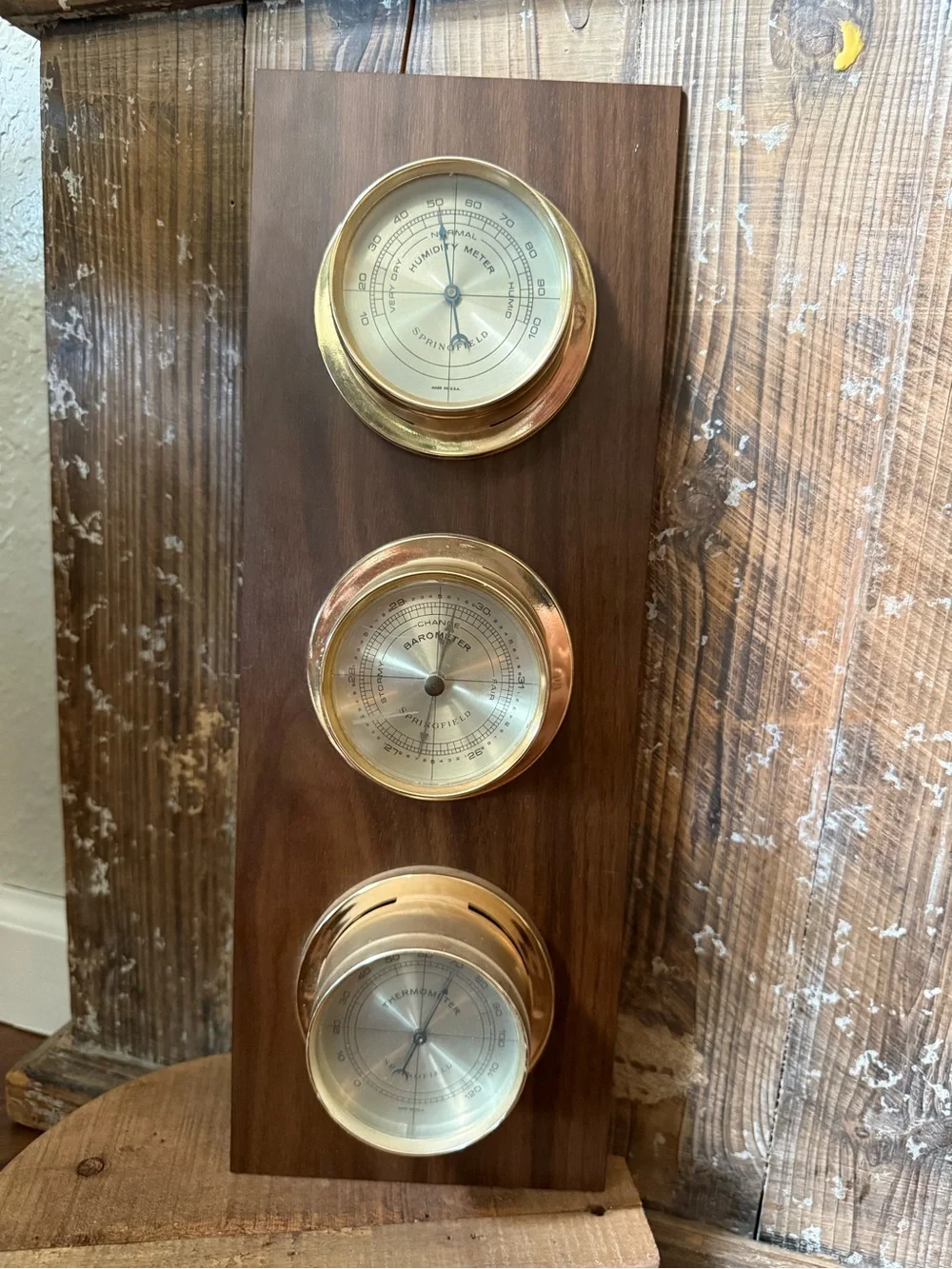 Vintage Springfield Weather Station: Thermometer Barometer Humidity Made In USA
